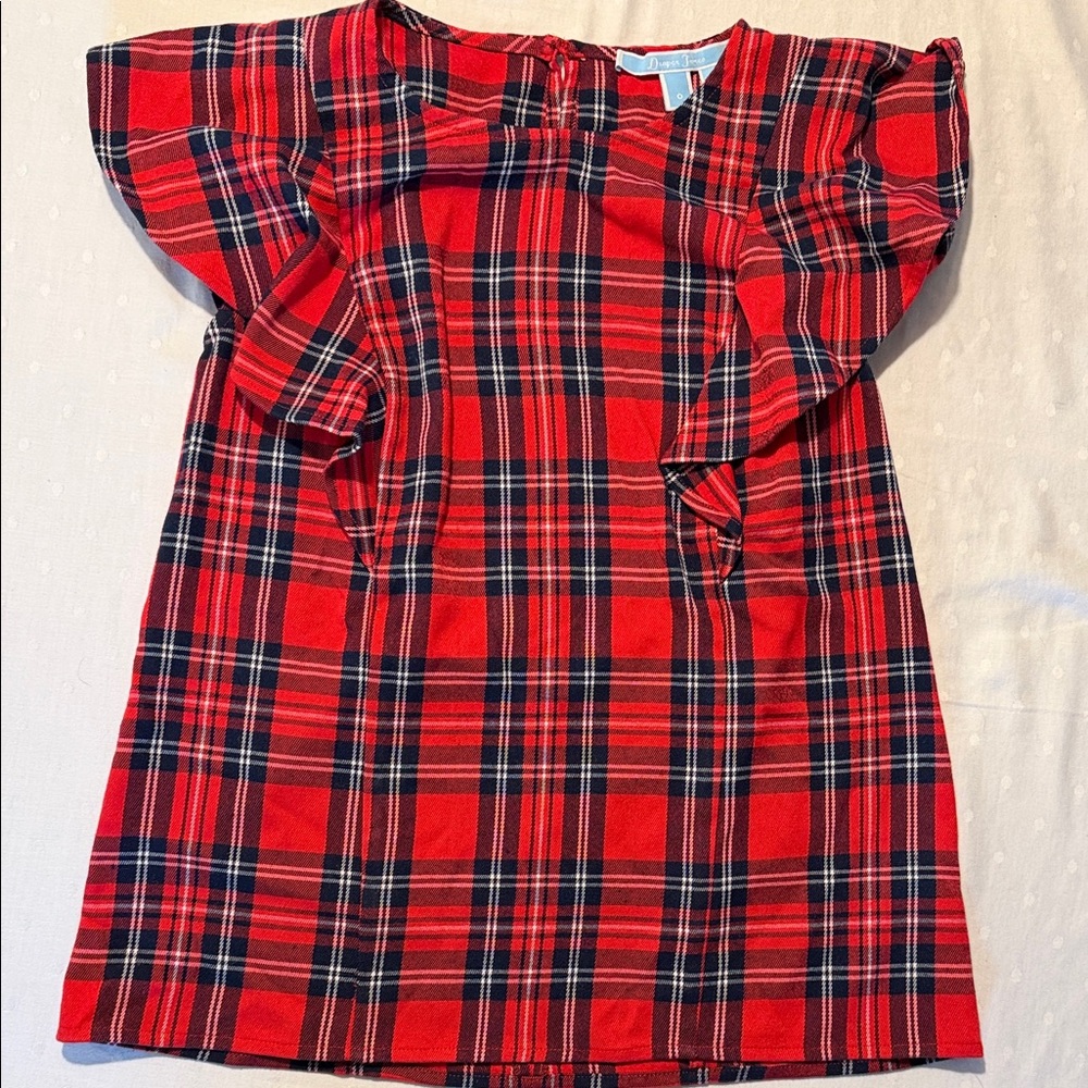 Draper James Red and Navy Plaid Ruffle Sleeve Top
